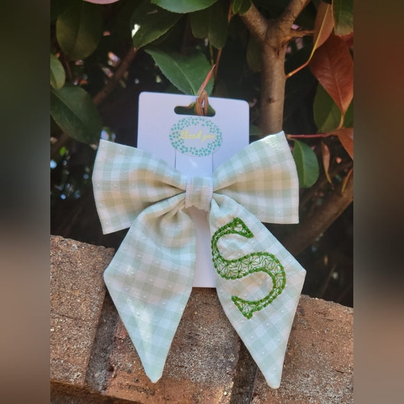 Other - Embroidered letter S hair bow Fabric bow clip girls